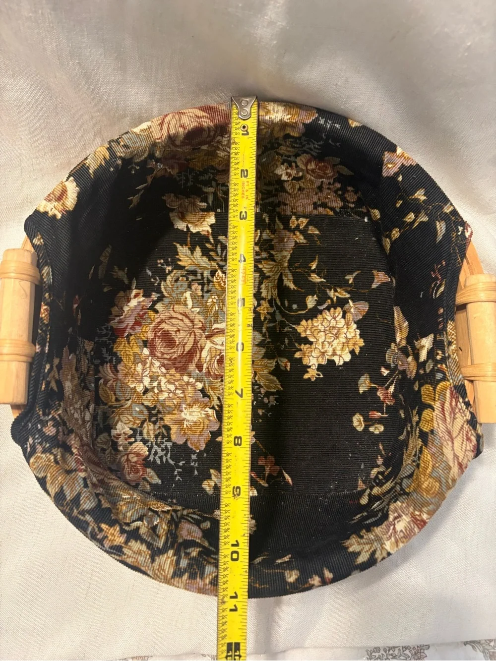 Vintage Tasket Renaissance floral tapestry line basket